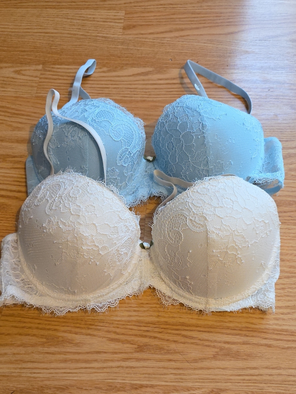 Jessica Simpson Lace Push-Up Bras Duo — Light Blue & Ivory 34C